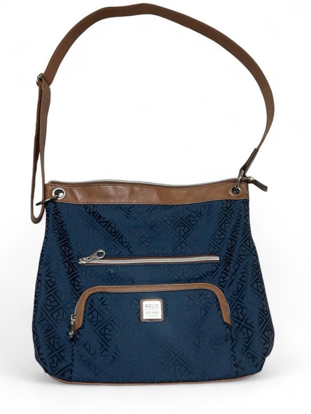 Relic Navy Shoulder Bag with Brown Trim